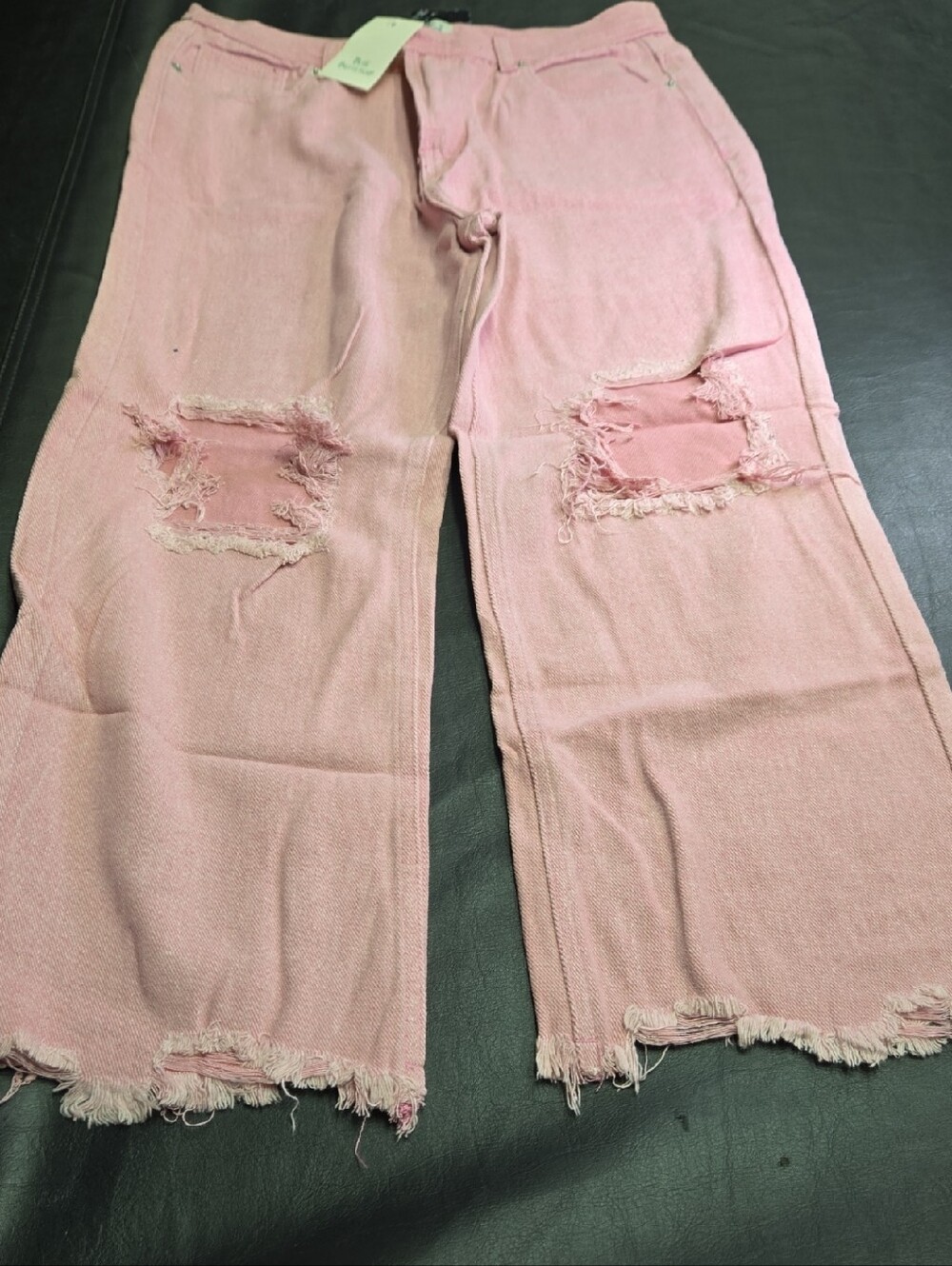 High-Rise Pink Distressed Wide-Leg Jeans